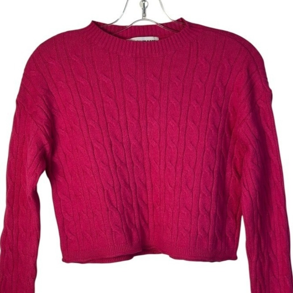 DKNY Jeans Sweater Women Fuchsia Pink Cable Knit Crew Cropped Long Sleeve Y2K XS